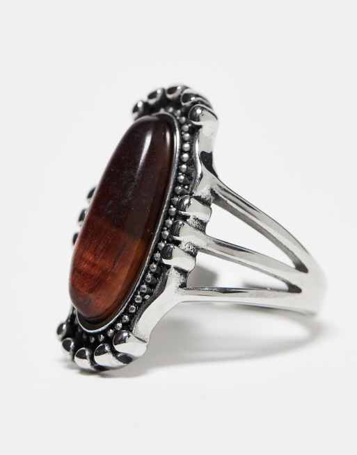 Reclaimed Vintage - Anello in acciaio inossidabile con pietra, 2 di 4