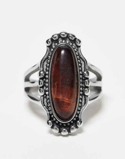 Reclaimed Vintage - Anello in acciaio inossidabile con pietra, 3 di 4