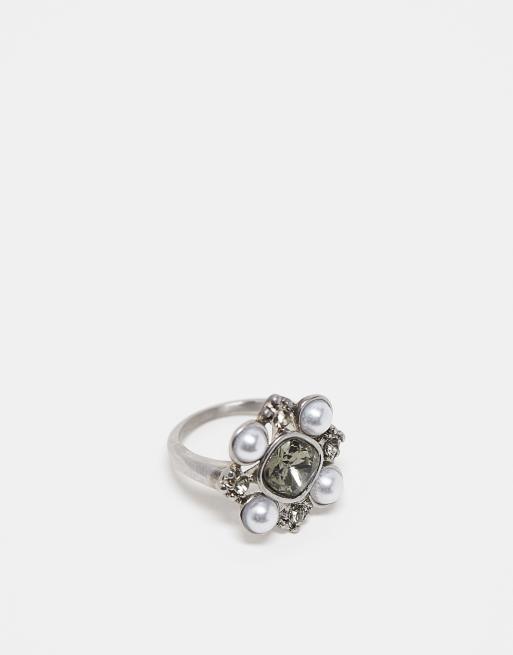 Reclaimed Vintage - Anello in acciaio inossidabile con pietre e perle