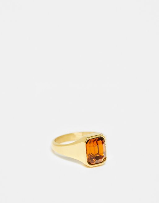Reclaimed Vintage - Anello in acciaio inossidabile dorato con pietra effetto ambra