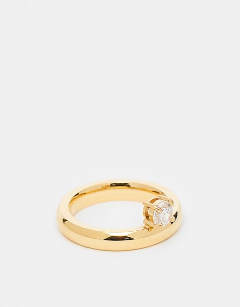 Reclaimed Vintage - Anello in acciaio inossidabile dorato con zirconia cubica - view 1