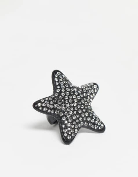 Reclaimed Vintage - Anello oversize a stella nero con strass - view 1