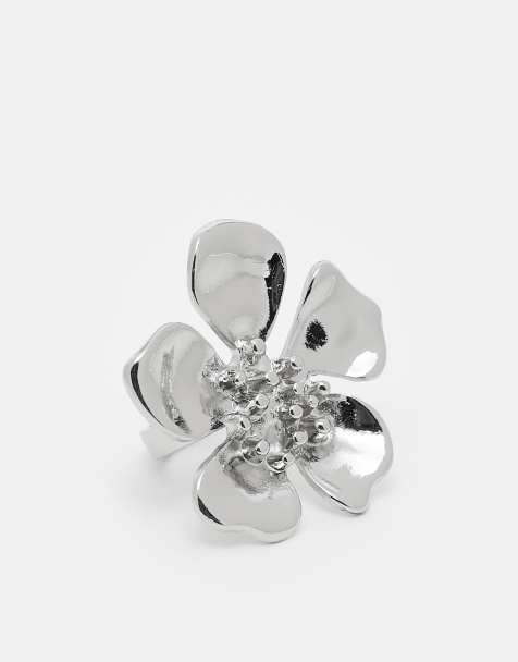 Reclaimed Vintage - Anello oversize color argento a forma di fiore - view 1