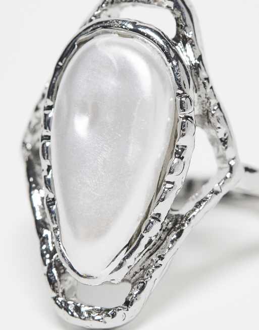 Reclaimed Vintage - Anello unisex argentato con pietra sintetica, 4 di 4
