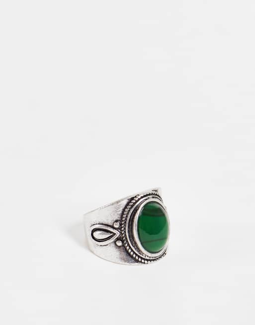 Reclaimed Vintage - Anello unisex argentato con pietra