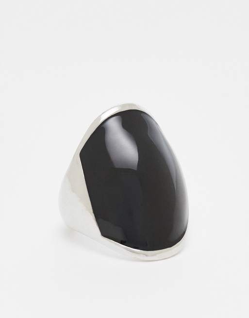 Reclaimed Vintage - Anello unisex argentato con pietra