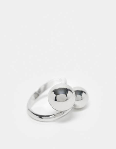 Reclaimed Vintage - Anello unisex avvolgente color argento con sfere - view 1