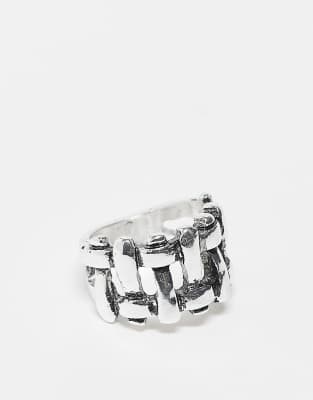 Reclaimed Vintage - Anello unisex color argento brunito con design intrecciato
