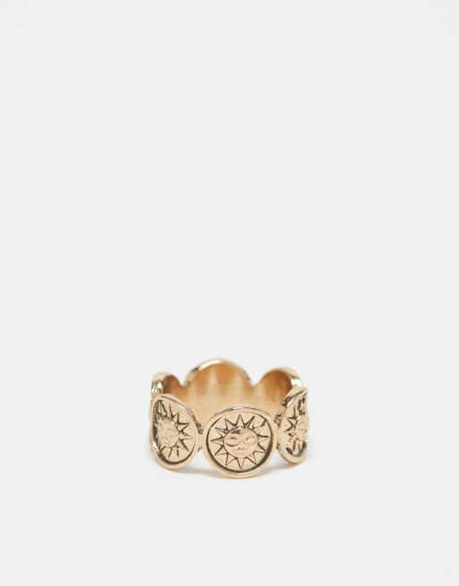 Reclaimed Vintage - Anello unisex color oro brunito con soli splendenti