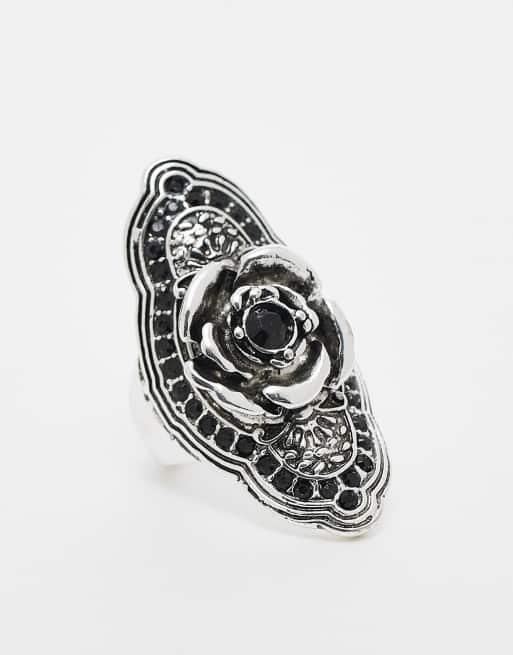 Reclaimed Vintage - Anello unisex oversize argentato con rosa