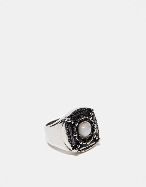 Reclaimed Vintage - Anello unisex per mignolo in acciaio inossidabile con pietra