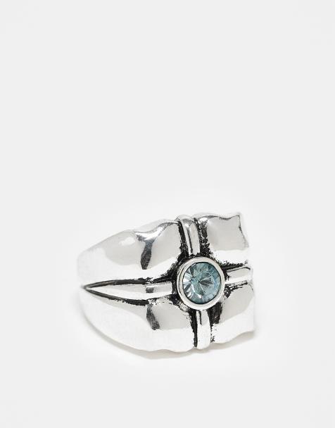 Reclaimed Vintage - Anello unisex squadrato color argento con pietra blu - view 1