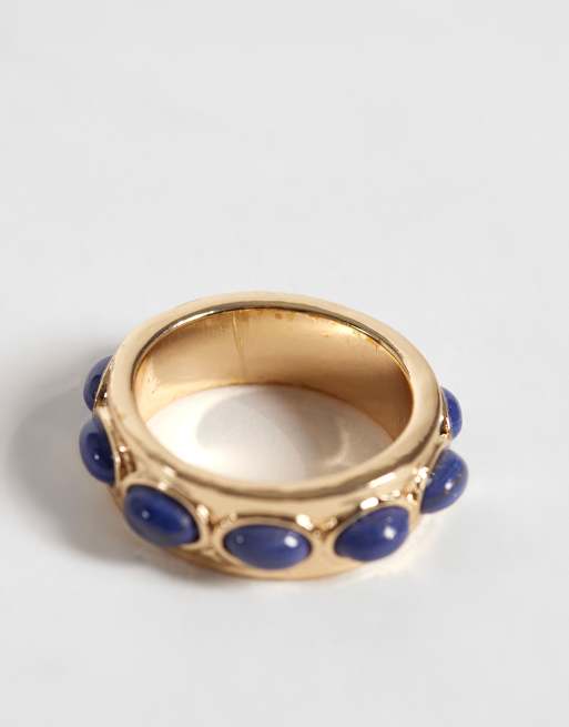 Reclaimed Vintage - anillo de banda dorada con piedras de lapislázuli azules, 2 de 3