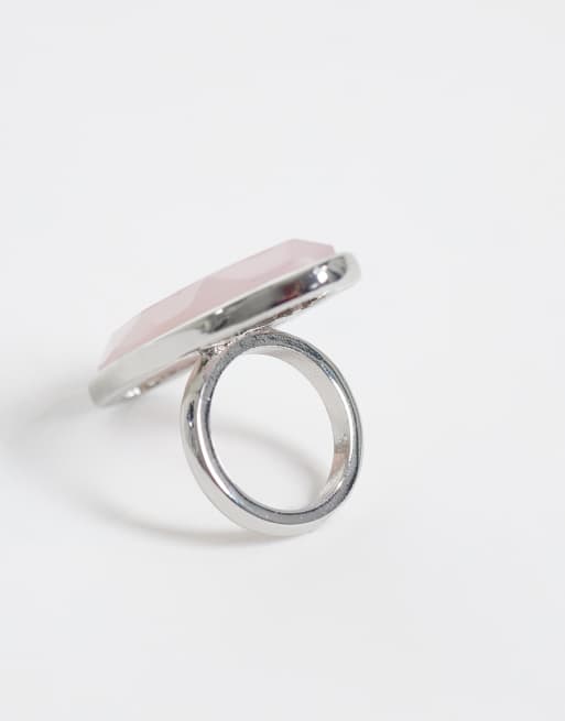 Reclaimed Vintage - anillo extragrande con piedra en cuarzo rosa, 3 de 3