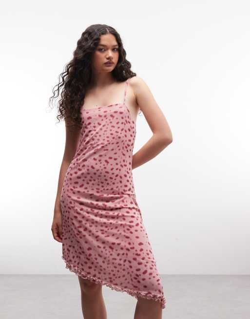 Reclaimed Vintage animal print asym cami dress in pink, 4 of 4