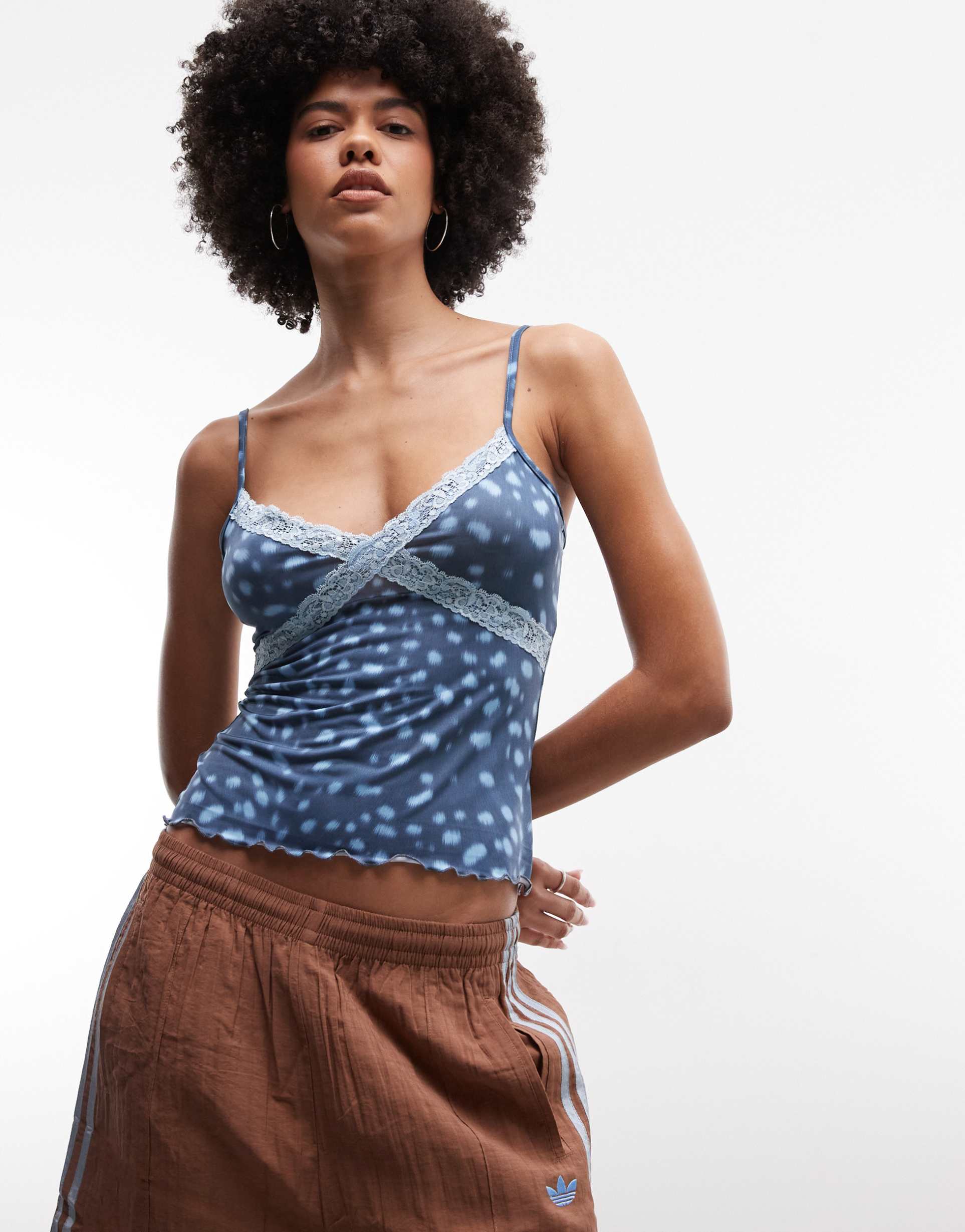 reclaimed vintage animal print lace cami in blue