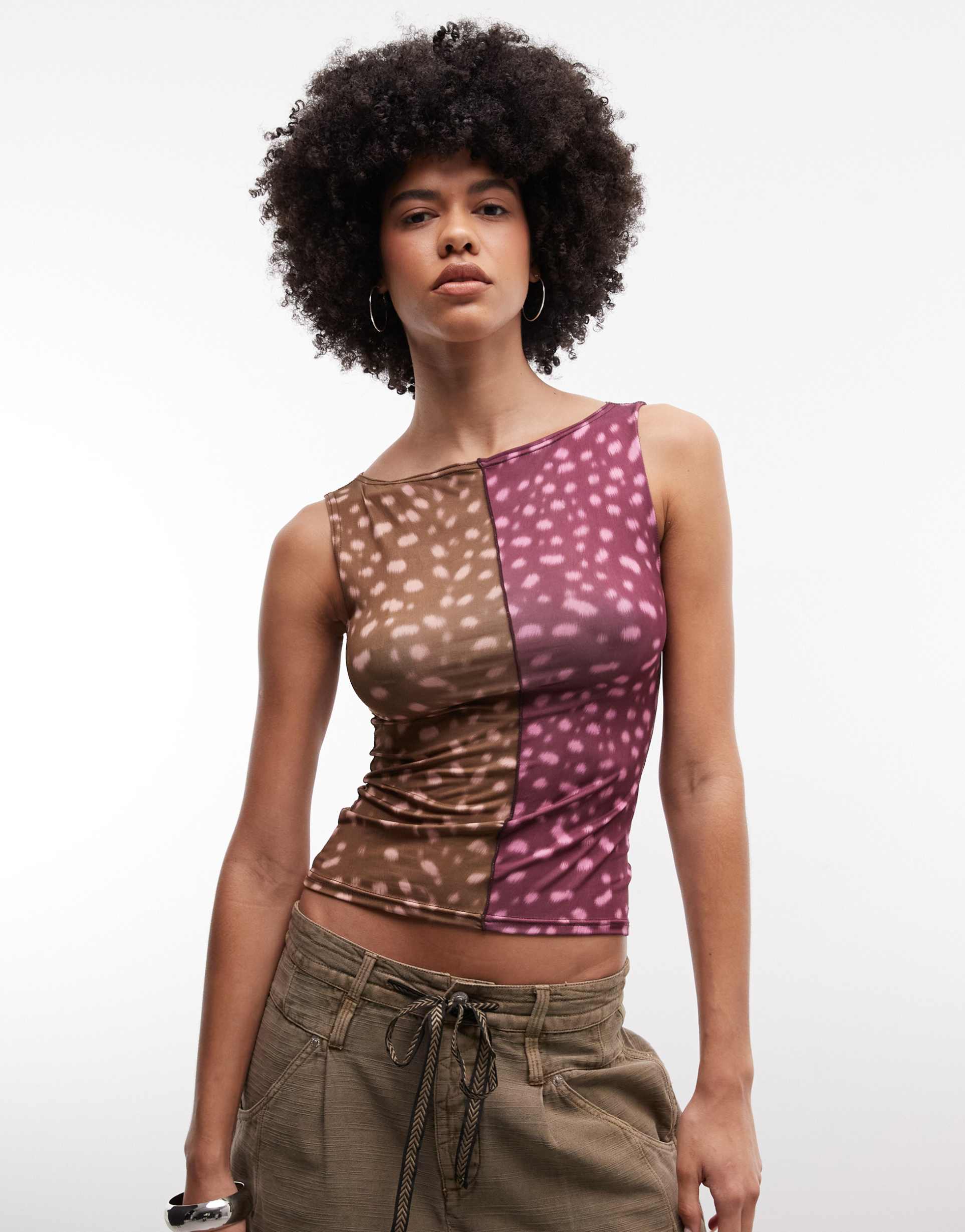 reclaimed vintage animal spliced tank top in mixed print