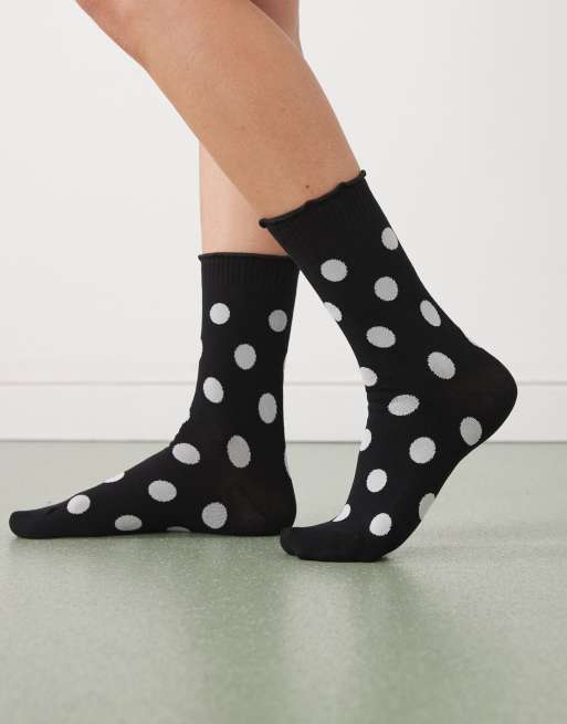 Reclaimed Vintage ankle sock in black and white polka dot