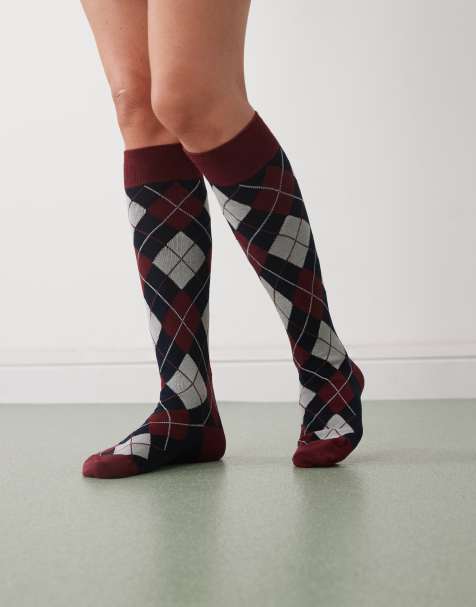 Reclaimed Vintage ankle sock in grey and red argyle - view 1