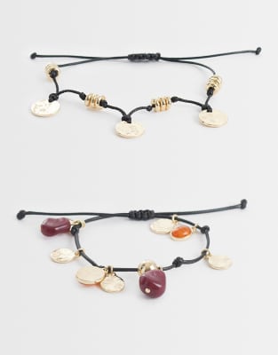 Reclaimed Vintage Anklet 2 Pack With Amber And Gold Detail-multi