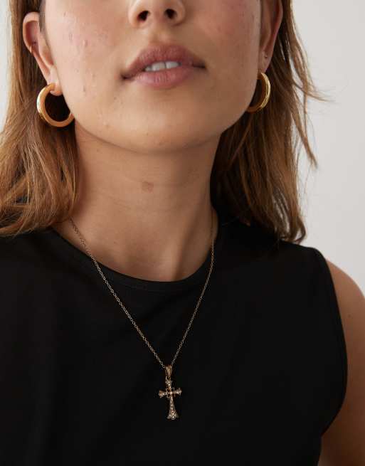 Reclaimed Vintage - Antieke ketting met kruis in gepolijst goud