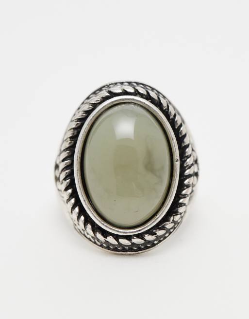 Reclaimed Vintage - Antieke ring met groene steen in zilver, 2 van 4
