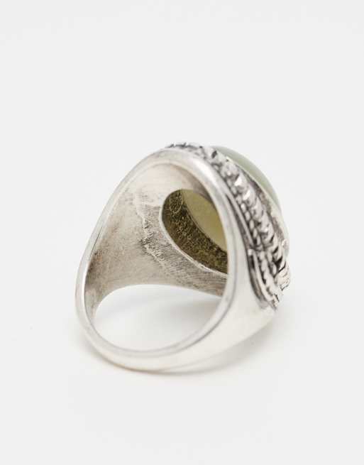 Reclaimed Vintage - Antieke ring met groene steen in zilver, 3 van 4