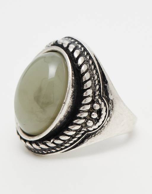 Reclaimed Vintage - Antieke ring met groene steen in zilver, 4 van 4