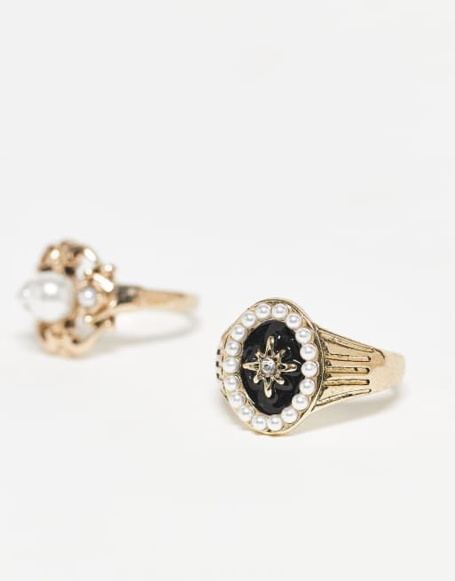 Reclaimed Vintage – Antikt guldfärgade ringar med stenimitationer, 2-pack, 2 av 3