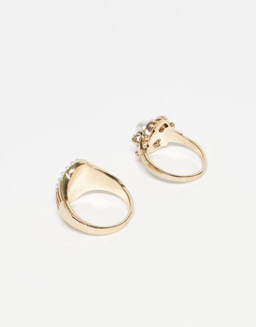 Reclaimed Vintage – Antikt guldfärgade ringar med stenimitationer, 2-pack, 3 av 3