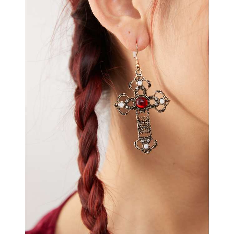 Red cross earrings on sale