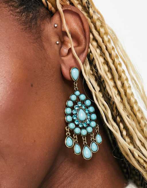 Reclaimed Vintage antique drop earrings with turquoise stones