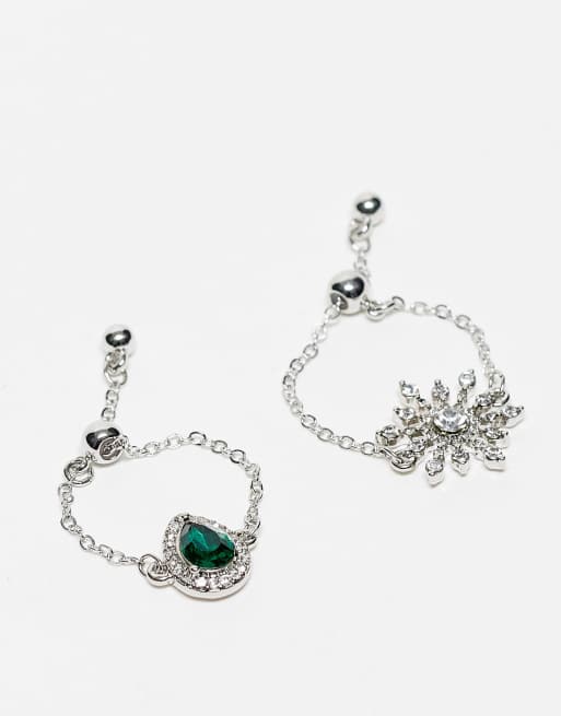 Reclaimed Vintage antique puller rings with emerald stone in silver 
