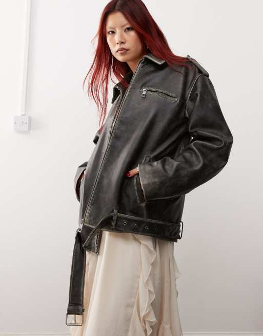 Reclaimed Vintage antique real leather biker jacket ASOS
