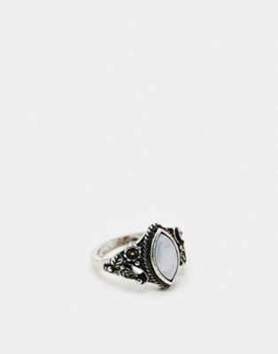 Reclaimed Vintage antique ring with stone in silver