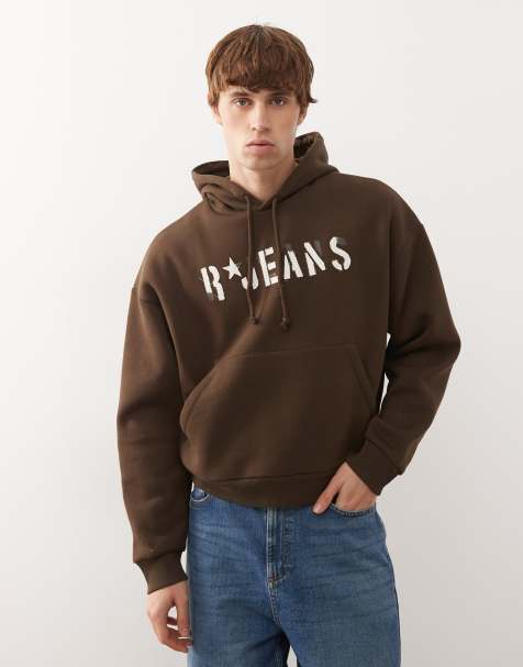 Reclaimed Vintage applique hoodie in chocolate brown - view 1