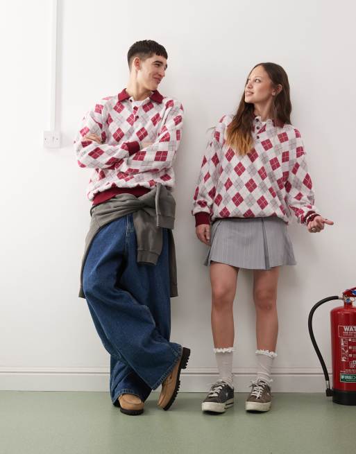 Reclaimed Vintage – Argylemönstrad, stickad pikétröja i unisex-modell, 3 av 4
