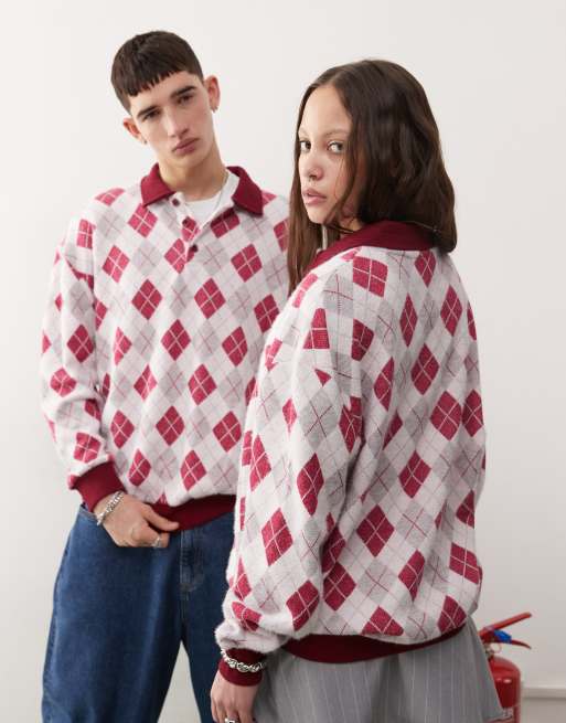 Reclaimed Vintage – Argylemönstrad, stickad pikétröja i unisex-modell, 4 av 4