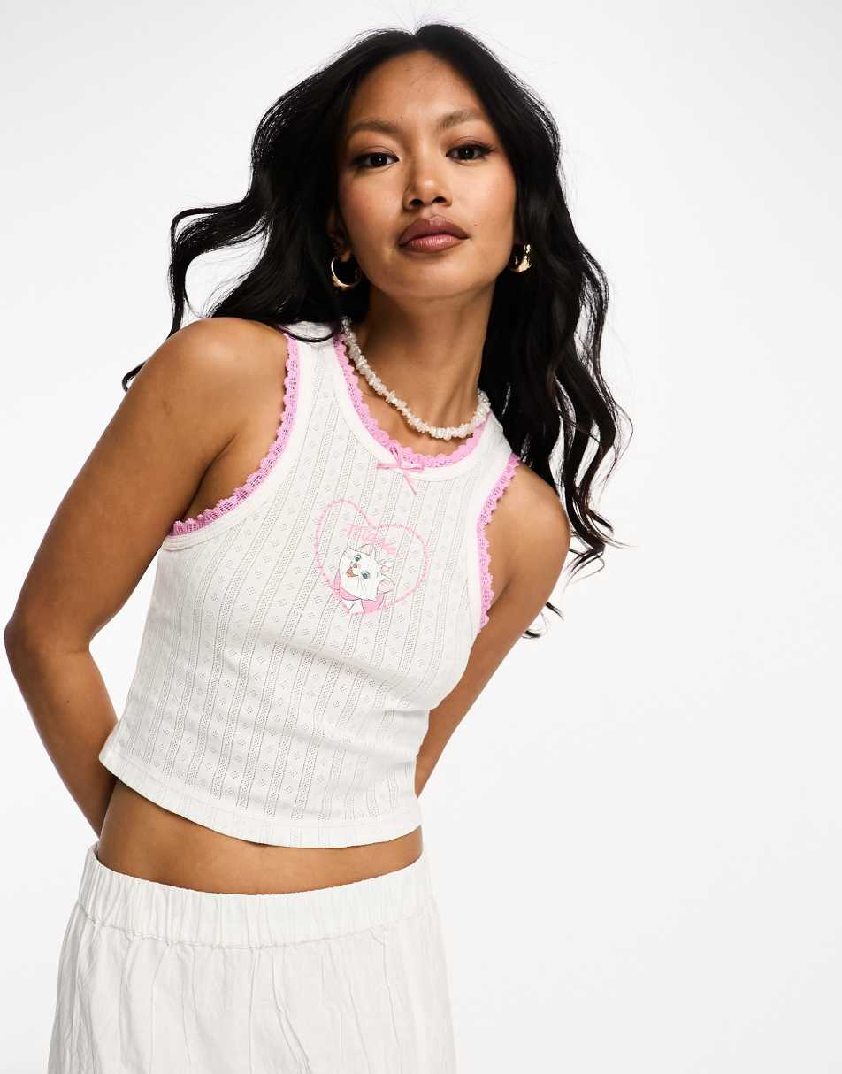 Reclaimed Vintage Aristocats licensed lace cami in white