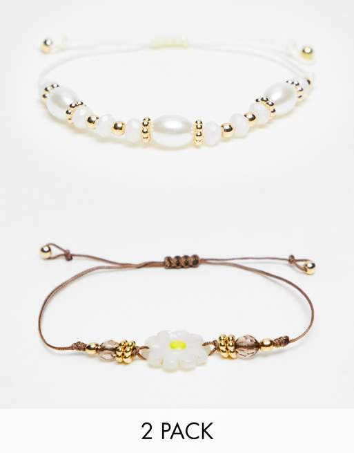 Reclaimed Vintage – Armband-Set mit Perlenbesatz und Kordel-Ziehverschluss