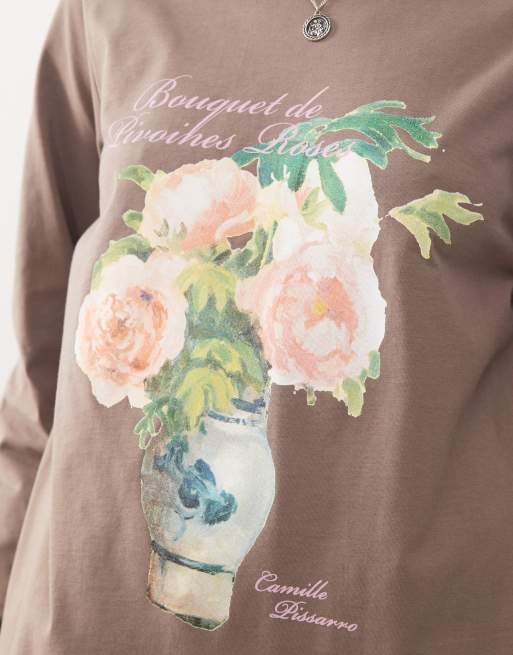 Reclaimed Vintage - Ashmolean - T-shirt manches longues oversize à motif sous licence - Marron, 2 de 4