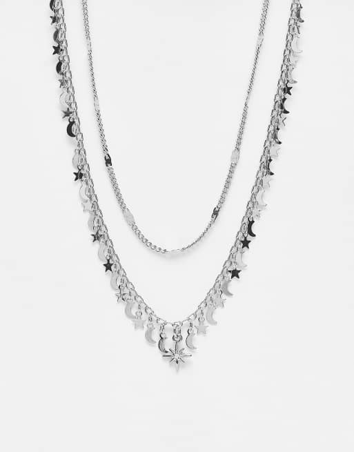 Reclaimed Vintage astrology multirow necklace in silver