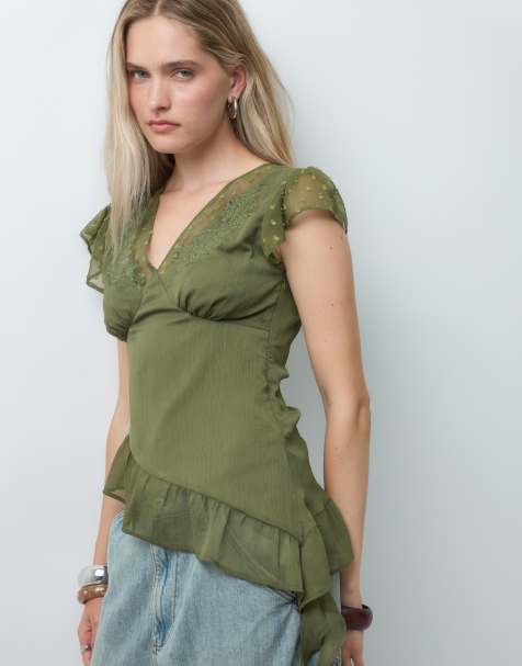 Reclaimed vintage asym tea top with embroidery - view 1