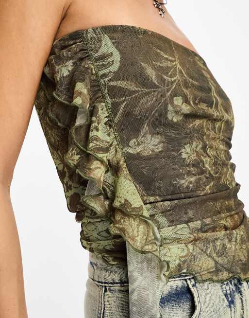 Reclaimed Vintage – Asymetryczny wzorzysty top z dekoltem bandeau, 2 z 4