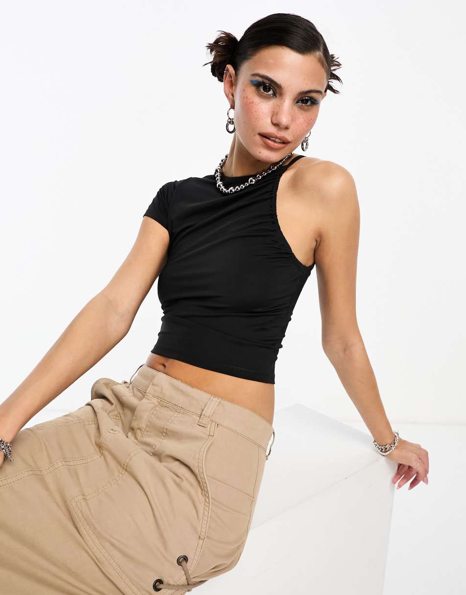 Reclaimed Vintage asymmetric 90s slinky top in black
