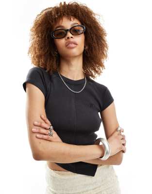 Reclaimed Vintage Exposed Seamed Slash Neck Top In Washed Charcoal-black In Gray