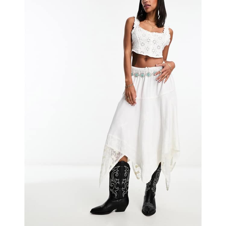 Reclaimed Vintage asymmetric hem prairie skirt in white ASOS