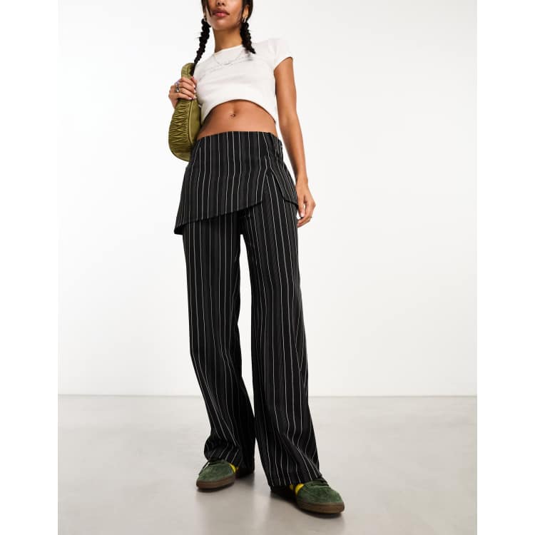 パンツ Pinstriped Tailored Pants With Skirt Overlay UNDERWATER FLARE PINSTRIPE SKIRT OVERLAY TROUSER – AKIRA