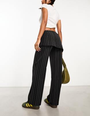 パンツ Pinstriped Tailored Pants With Skirt Overlay Wide Leg Trousers With Skirt Overlay Black | Julia Allert