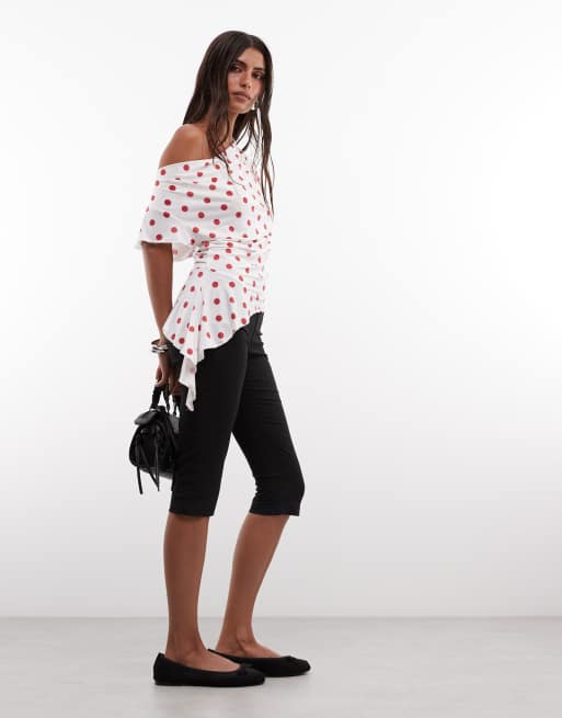 Reclaimed Vintage asymmetric top in red polka dots